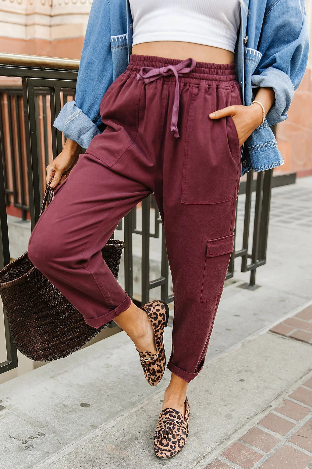 PRE-ORDER Cargo Cutie Crop Pant in Wine by Ampersand Avenue
