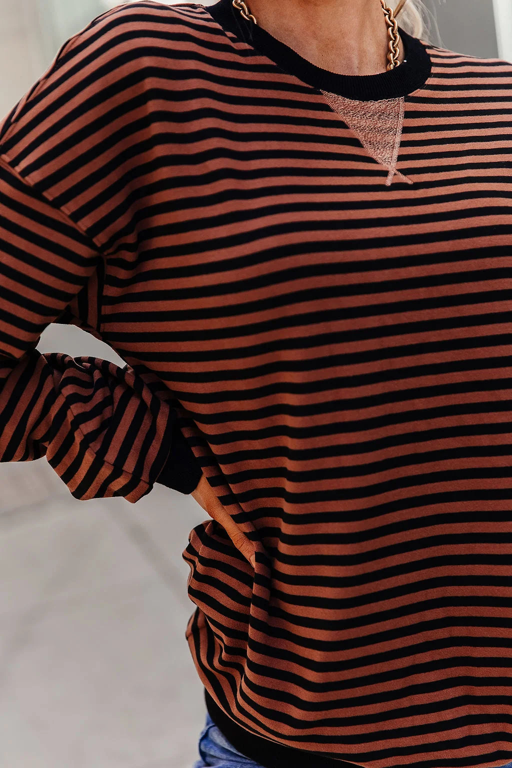 Performance Fleece University Pullover in Chai Stripe