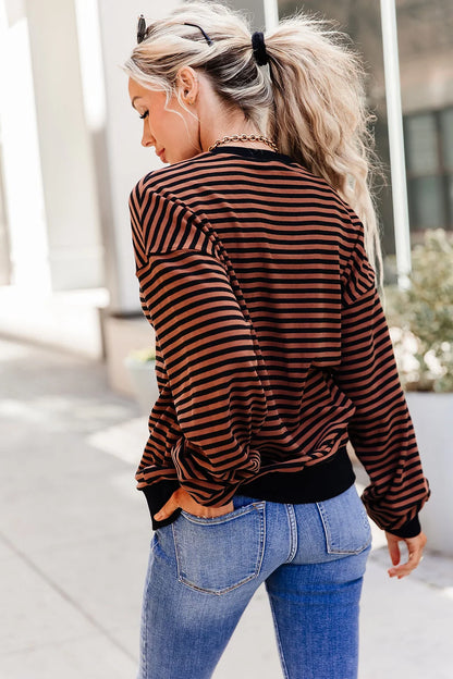 Performance Fleece University Pullover in Chai Stripe