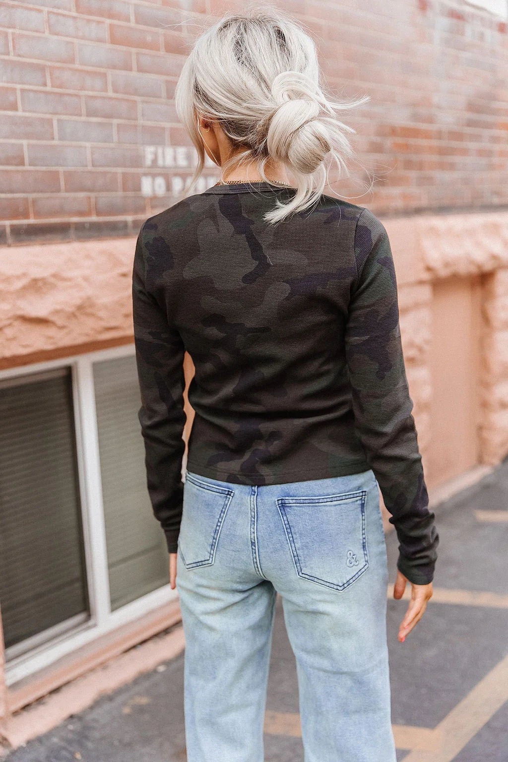 Button Front Long Sleeve Lulu in Cross Country Camo by Ampersand Ave