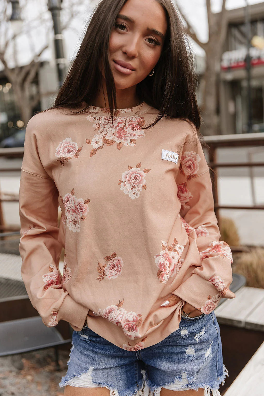University Sideslit Pullover in Peachy Petals