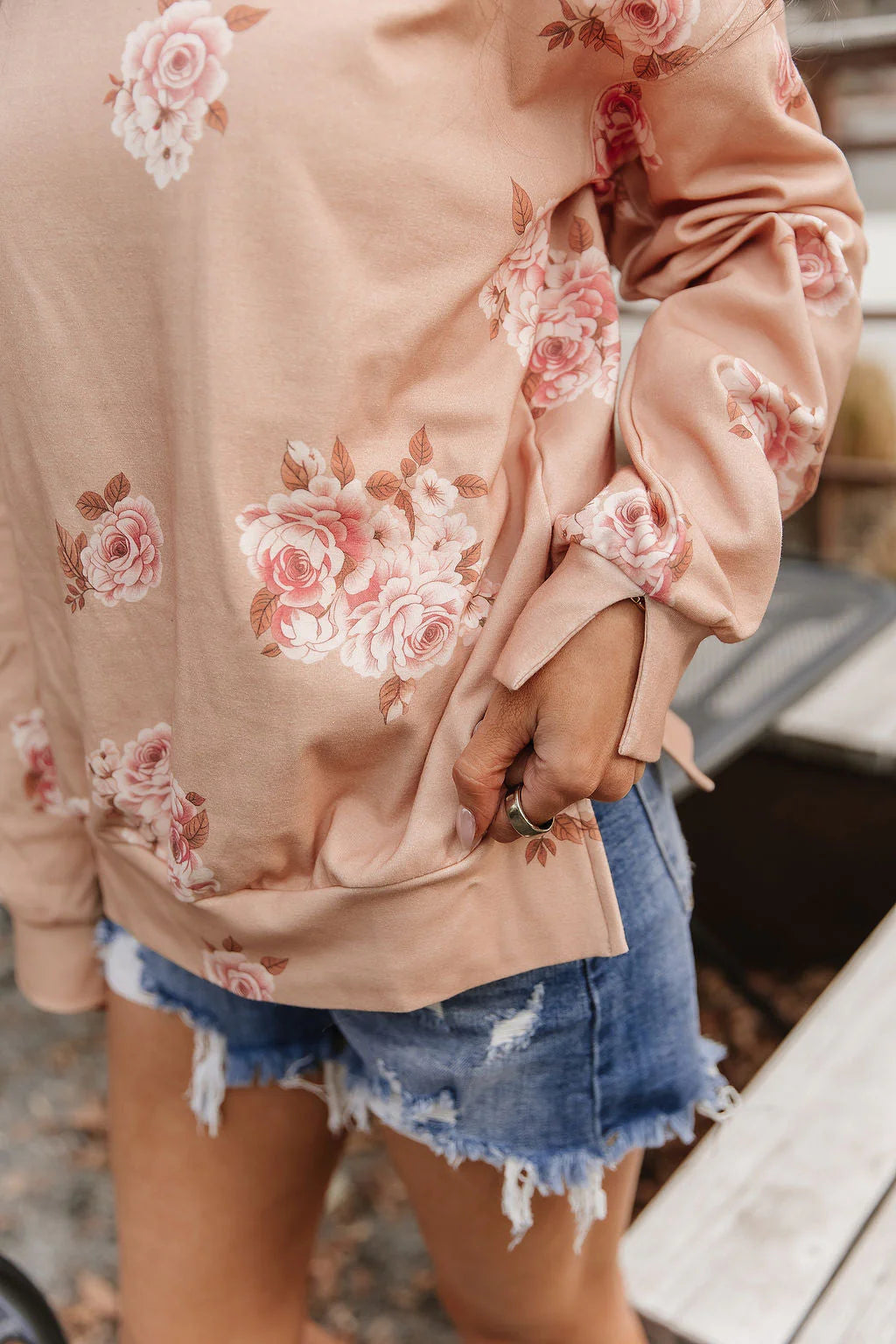 University Sideslit Pullover in Peachy Petals