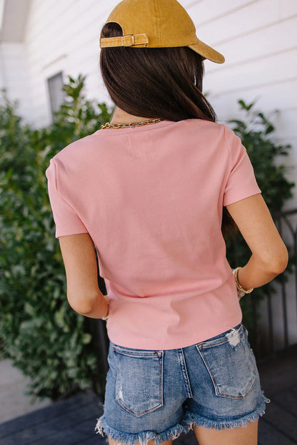 Button Front Lulu Tee in Pink Lemonade by Ampersand Avenue