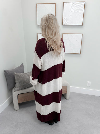 Koda Striped Long Cardi in Burgundy
