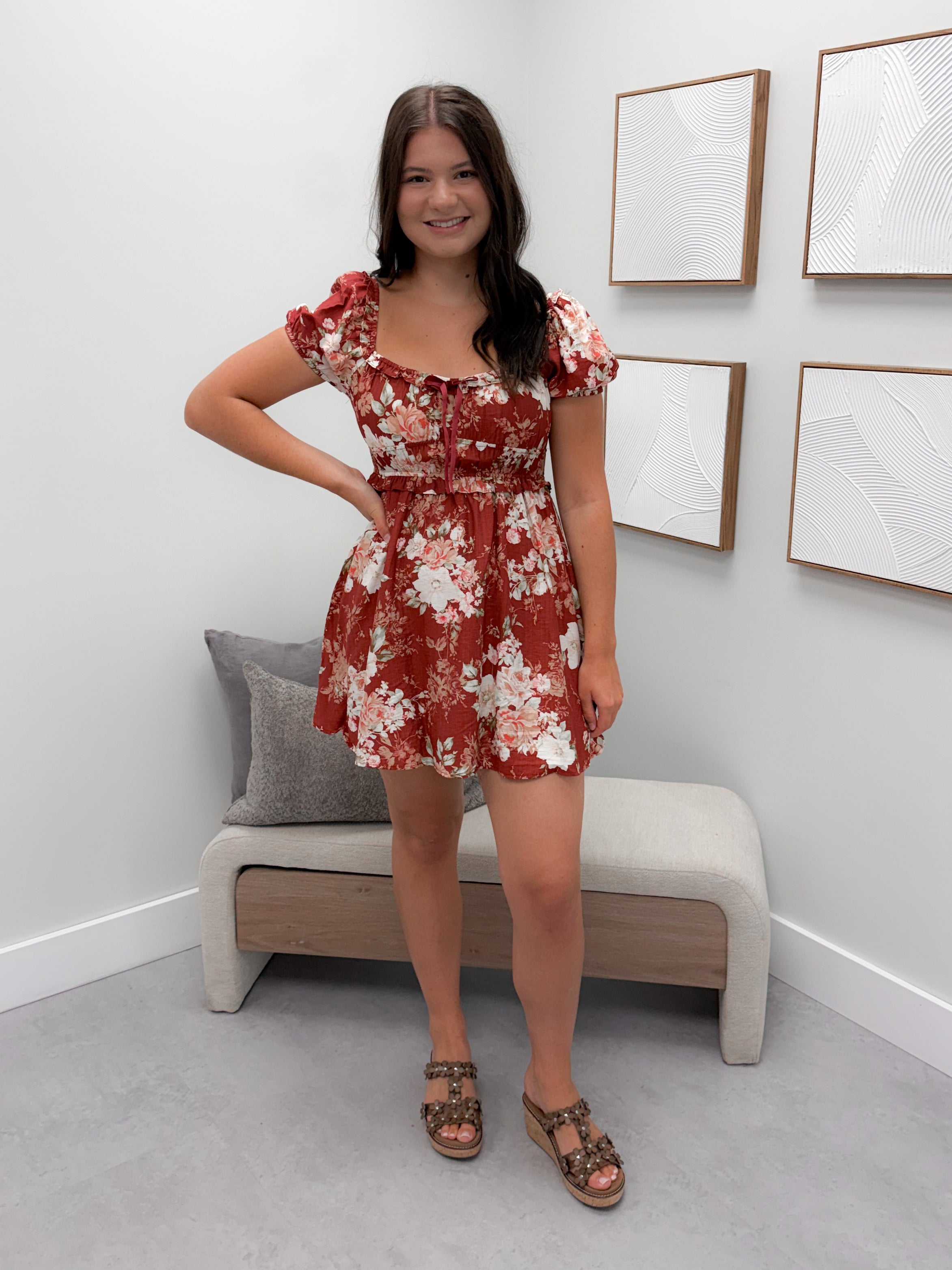 Clara Floral Dress in Burgundy