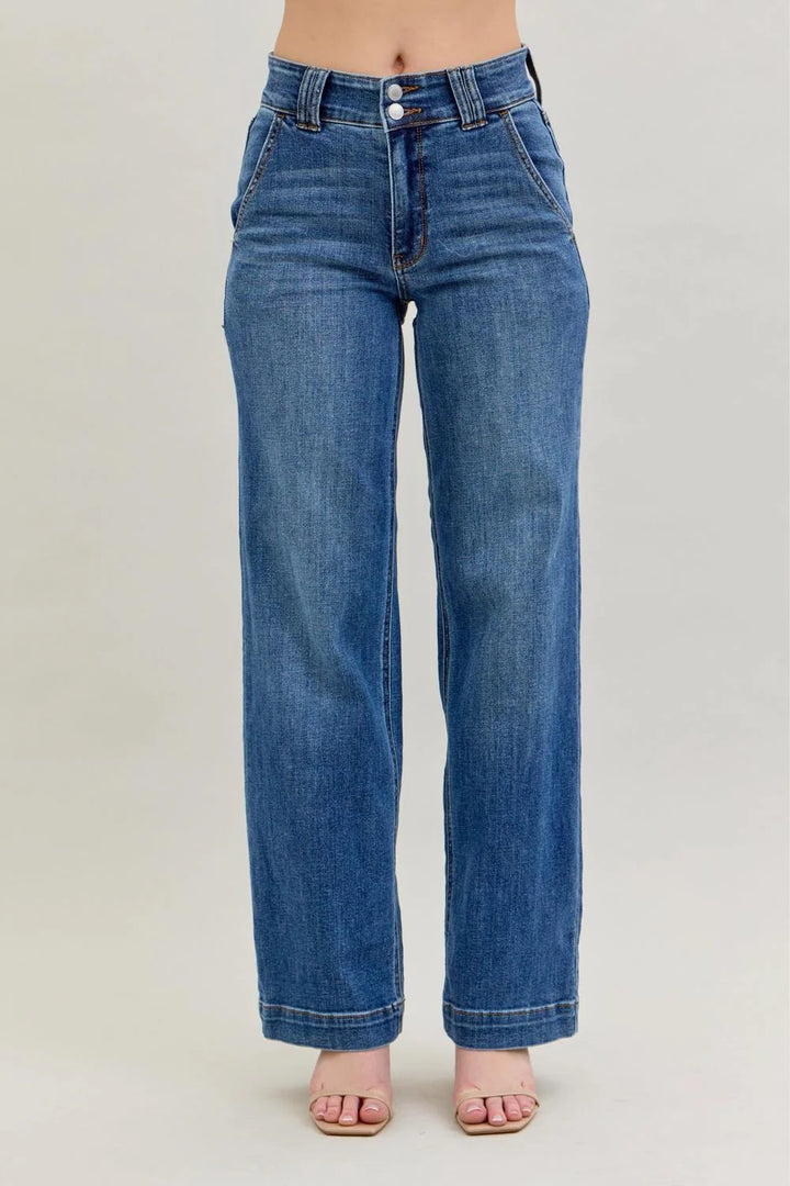 Fate Double Button Wide Leg Jeans by Judy Blue