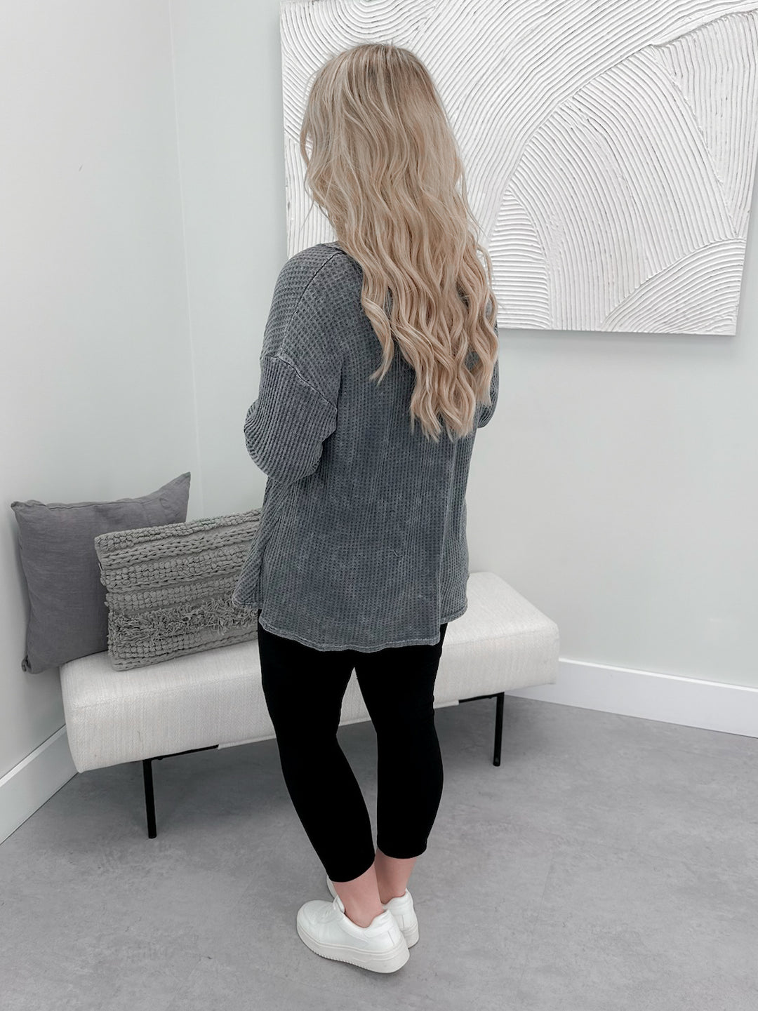 Kiana Waffle Long Sleeve in Washed Grey