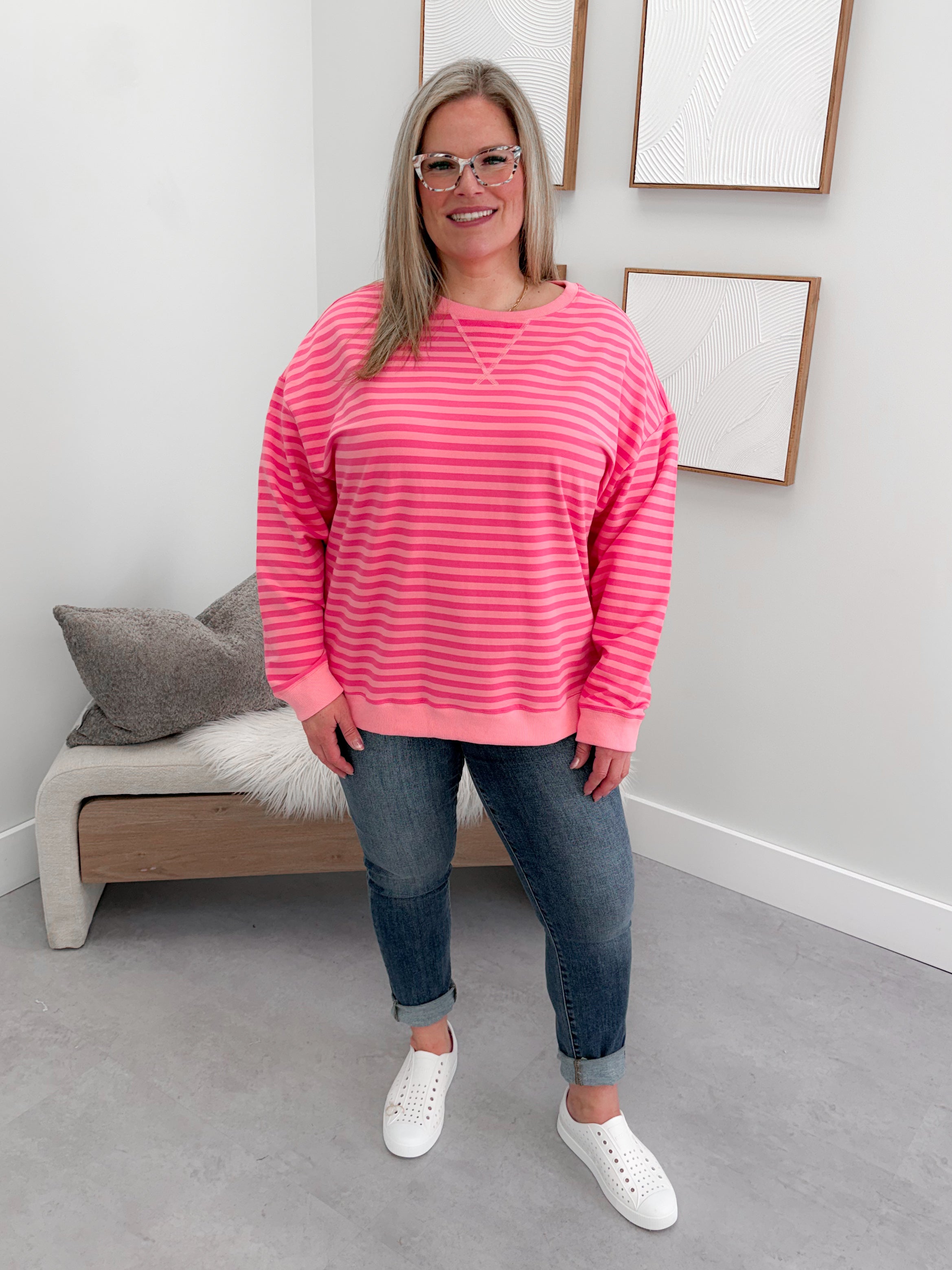 Freya Striped Pullover in Bright Pink