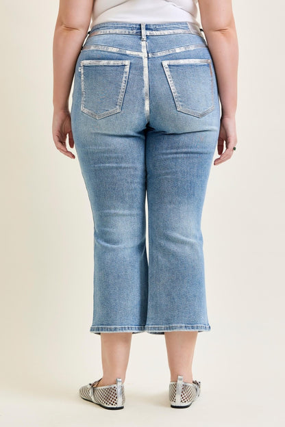 Silver Foil Kick Flare Jeans by Judy Blue