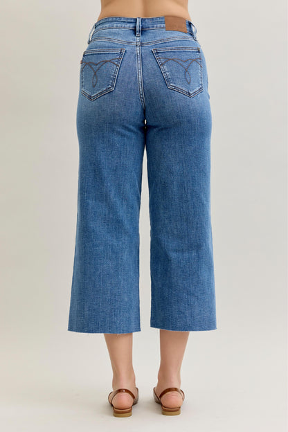 High Rise Wide Leg Crops in Medium Wash by Judy Blue