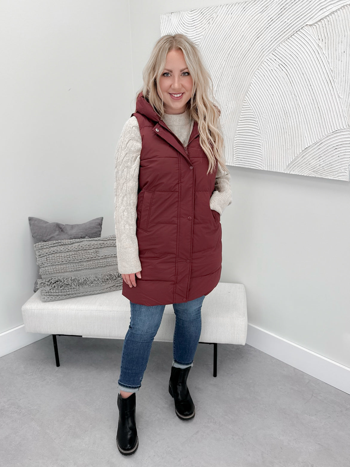 Timber Vest in Burgundy - Size Small