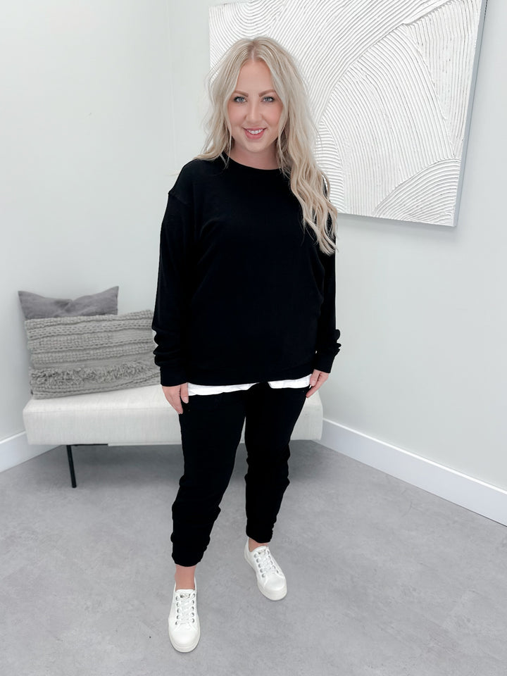 Corrine High Rise Ribbed Joggers in Black