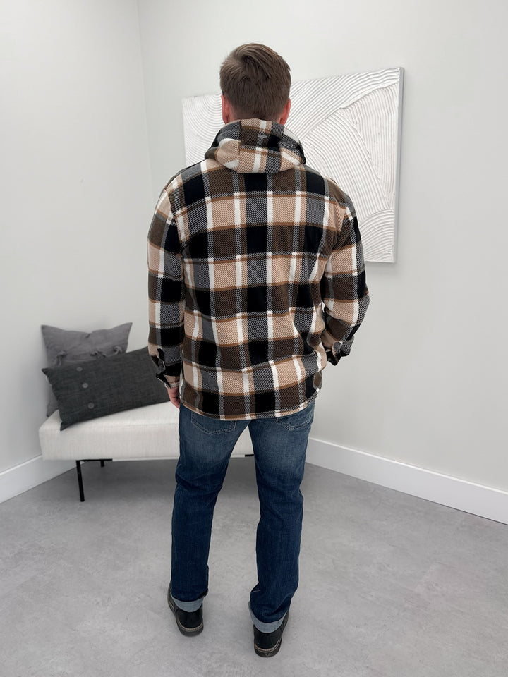 Mens Levan Fleece Hoodie in Black Plaid