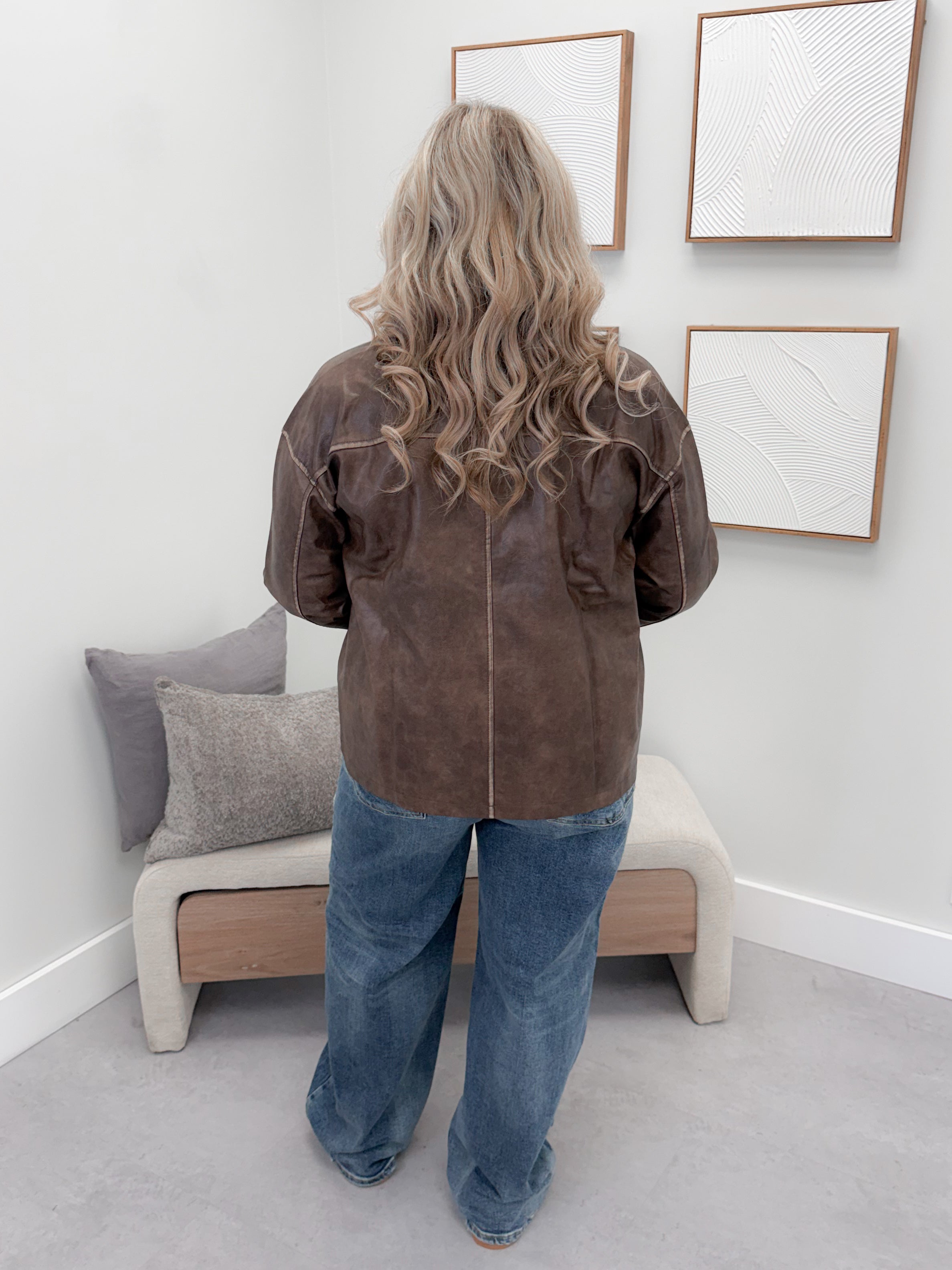 Roddy Vegan Leather Jacket in Brown