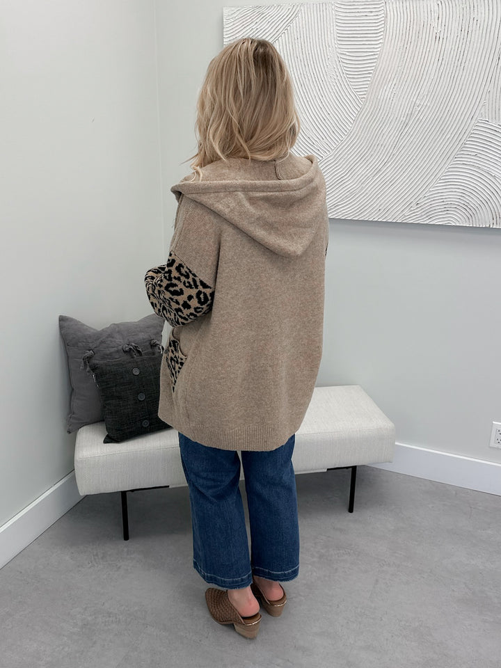 Lydia Hooded Cardigan in Mocha Leopard