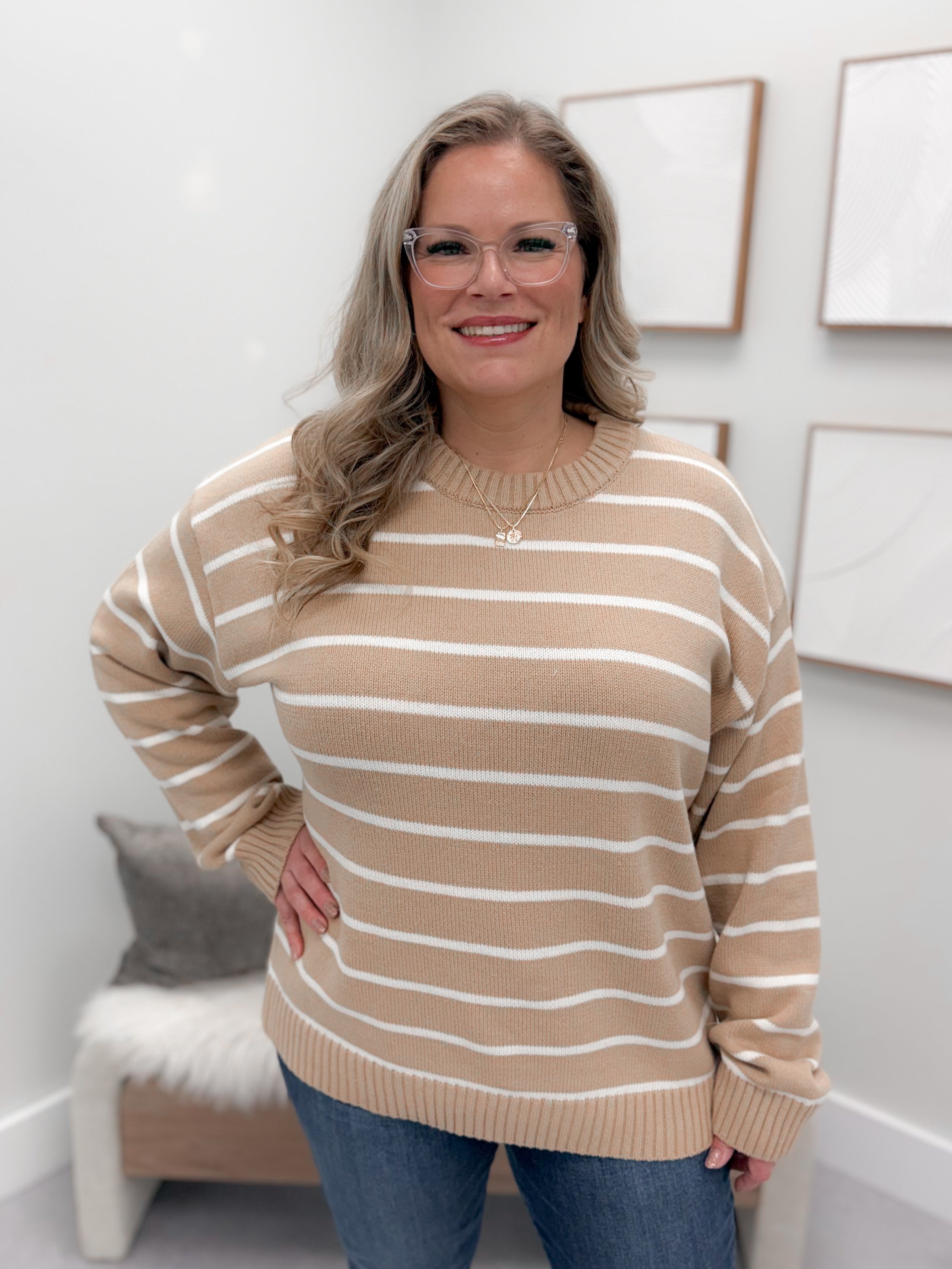 Dua Striped Sweater in Taupe