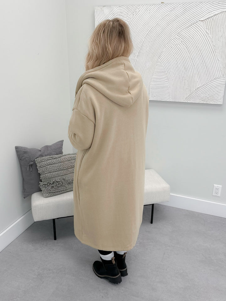 Haylie Hooded Maxi Cardigan in Taupe