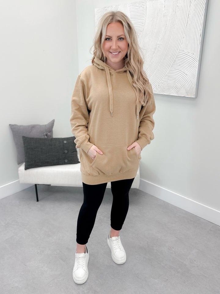 Promise Long Line Hoodie in Tan