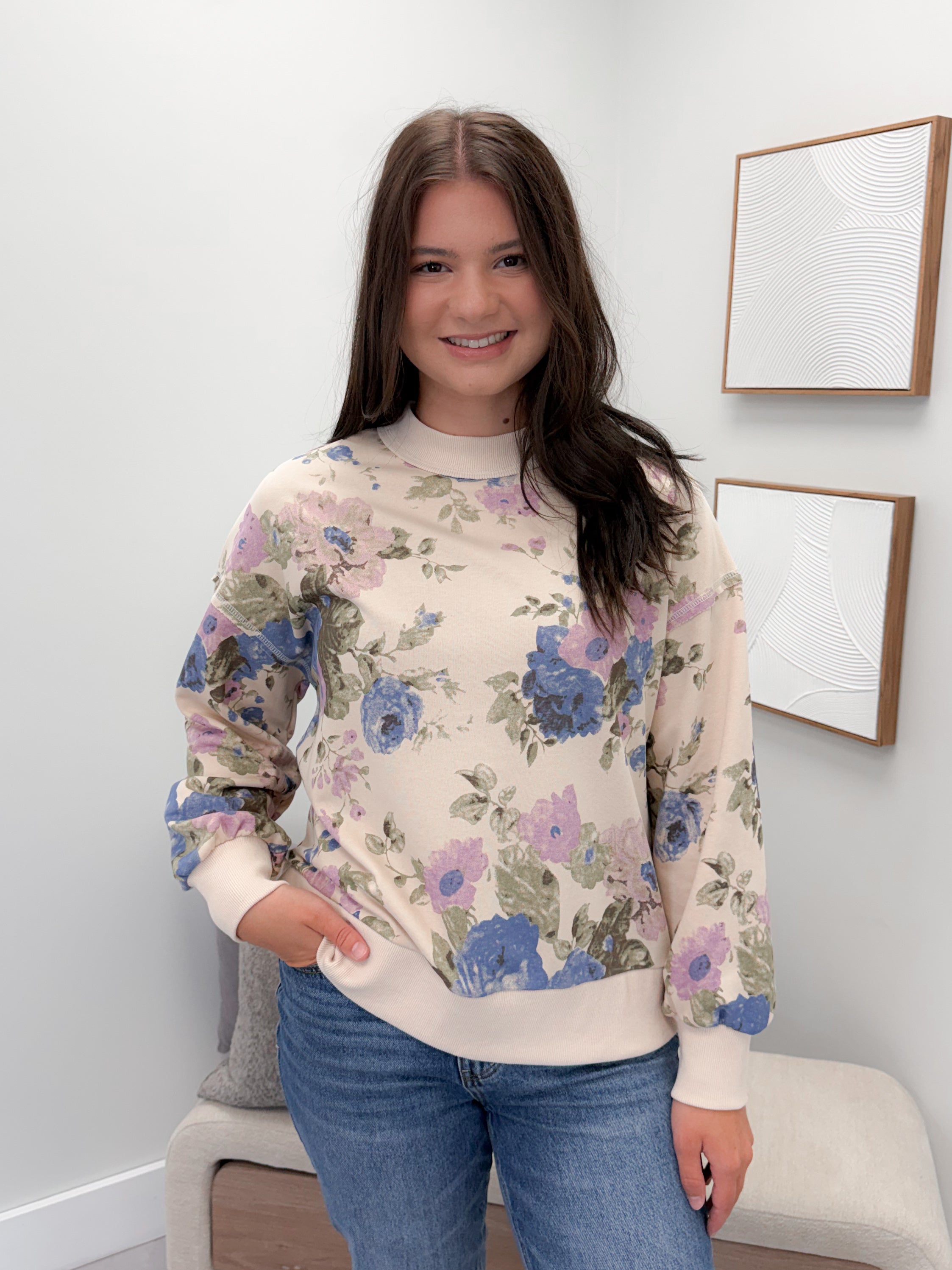 Merri Floral Pullover in Cream