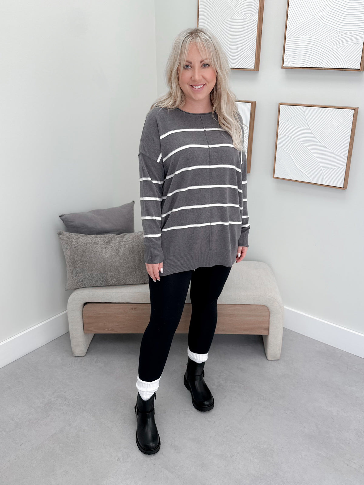 Jeanette Striped Sweater in Grey