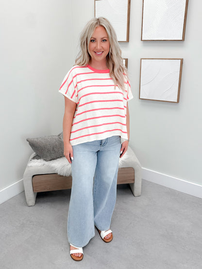 Nancy Knit Tee in Pink Stripe
