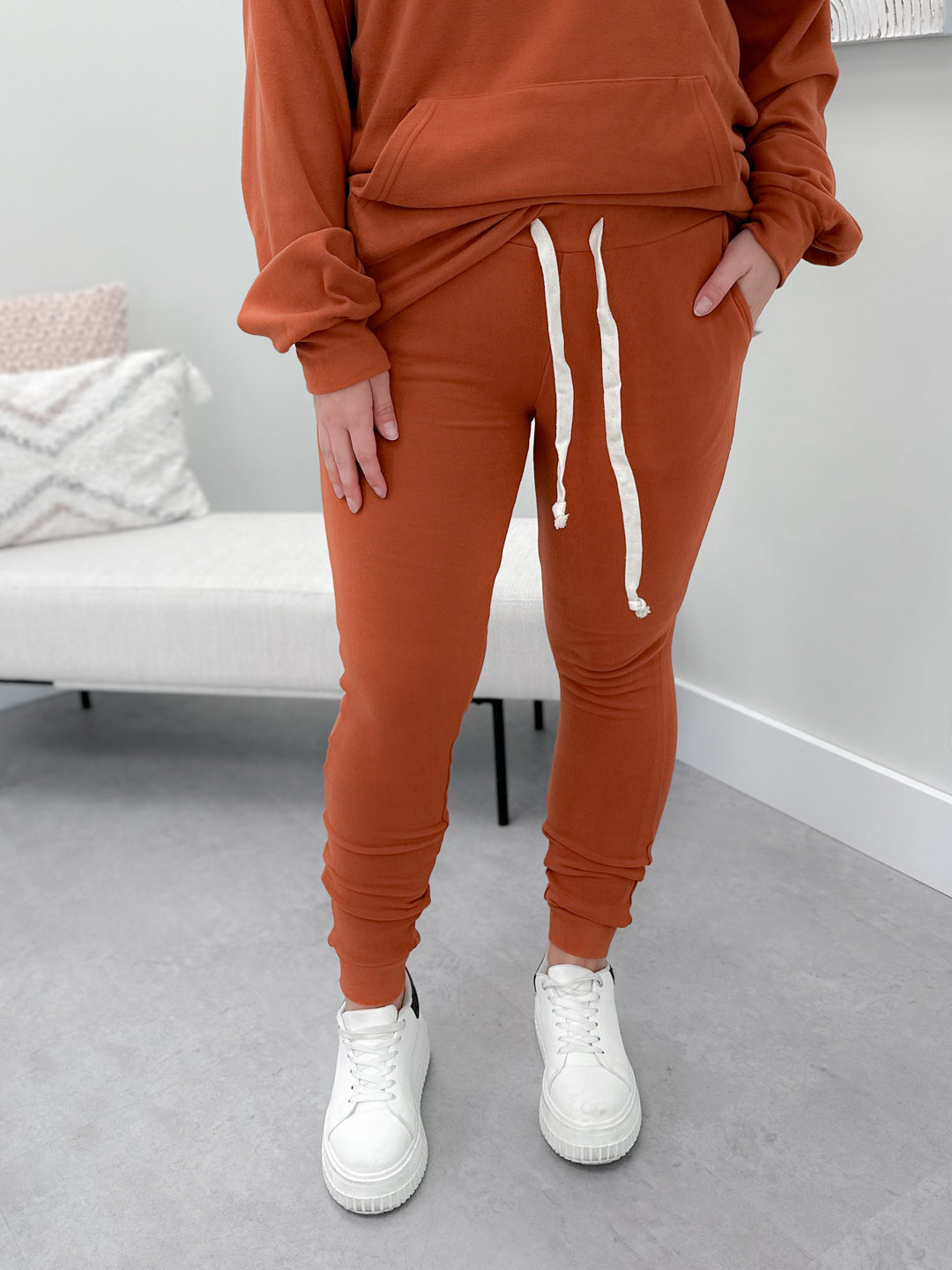 Burnt Orange Performance Fleece Joggers by Ampersand Ave