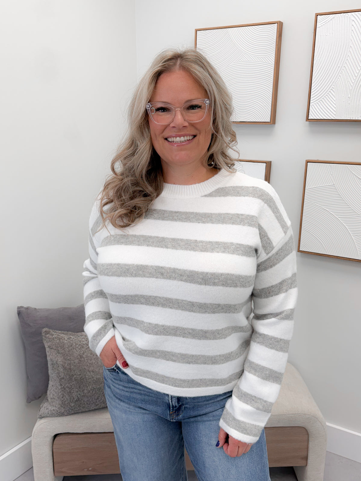 Cozy Striped Sweater in Grey Mix