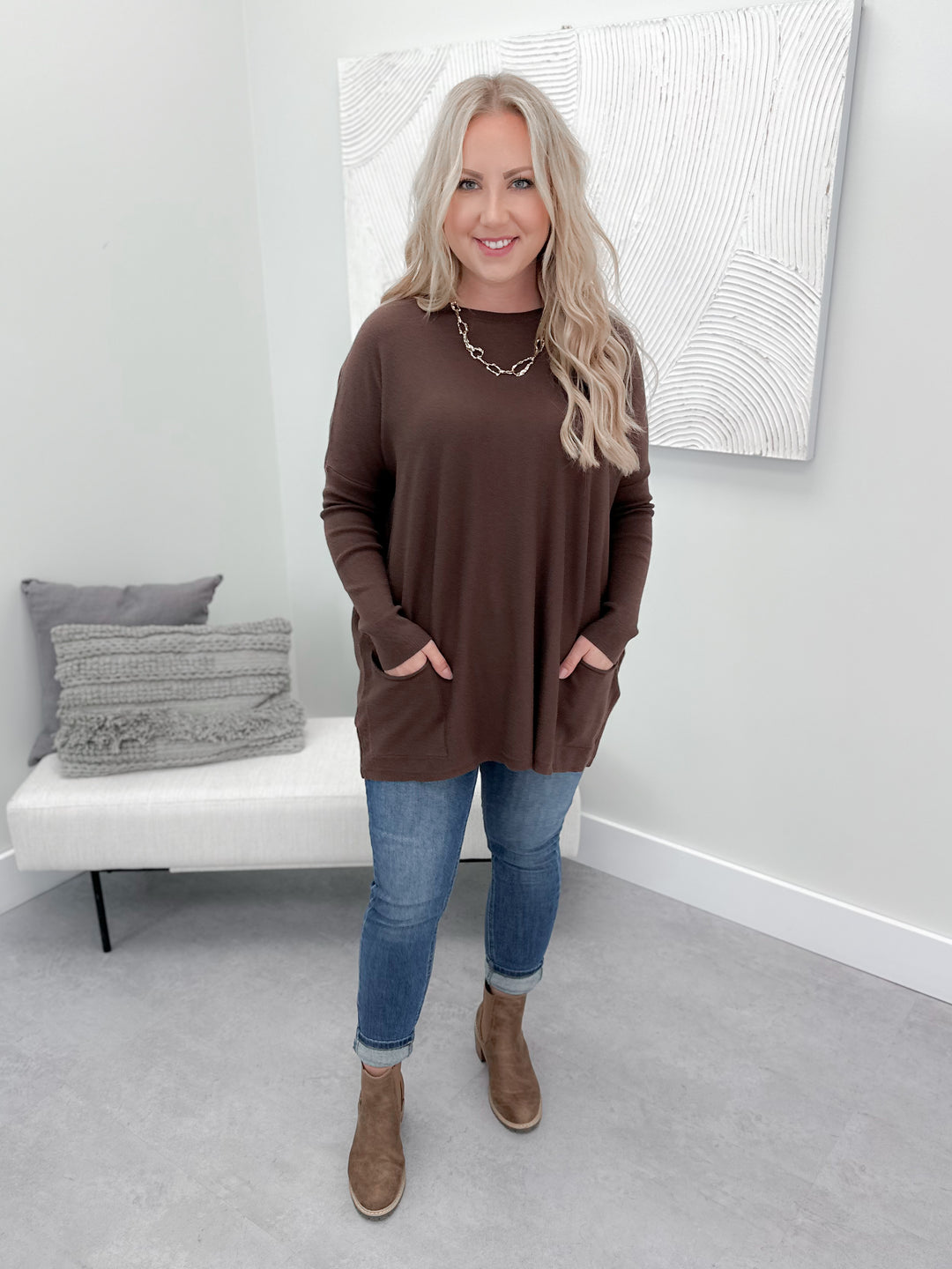 Pocket Tunic Sweater in Brown