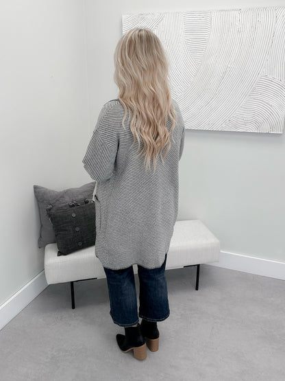Gracie Striped Coatigan in Grey