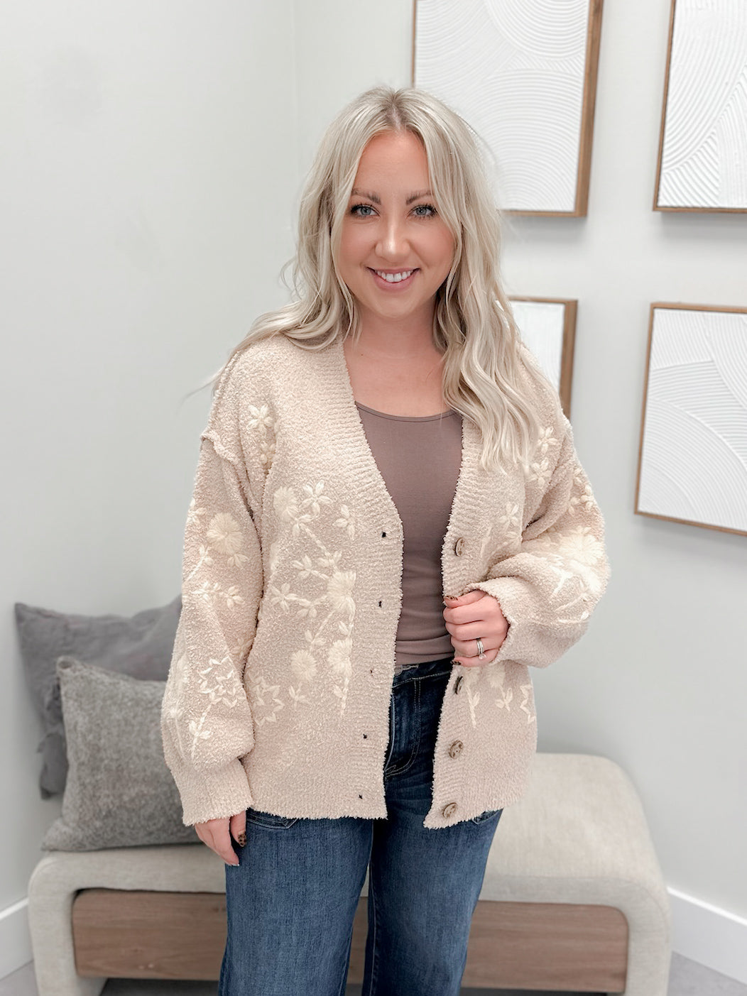 Lotan Embroidered Cardigan in Latte by Pol
