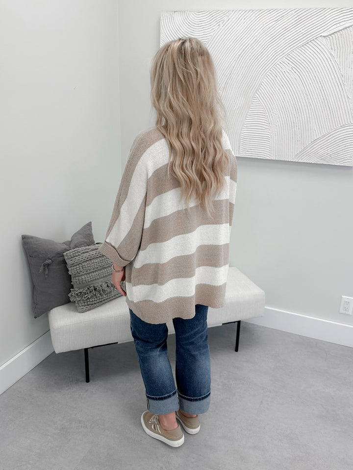 Chloe Striped Cardi in Taupe