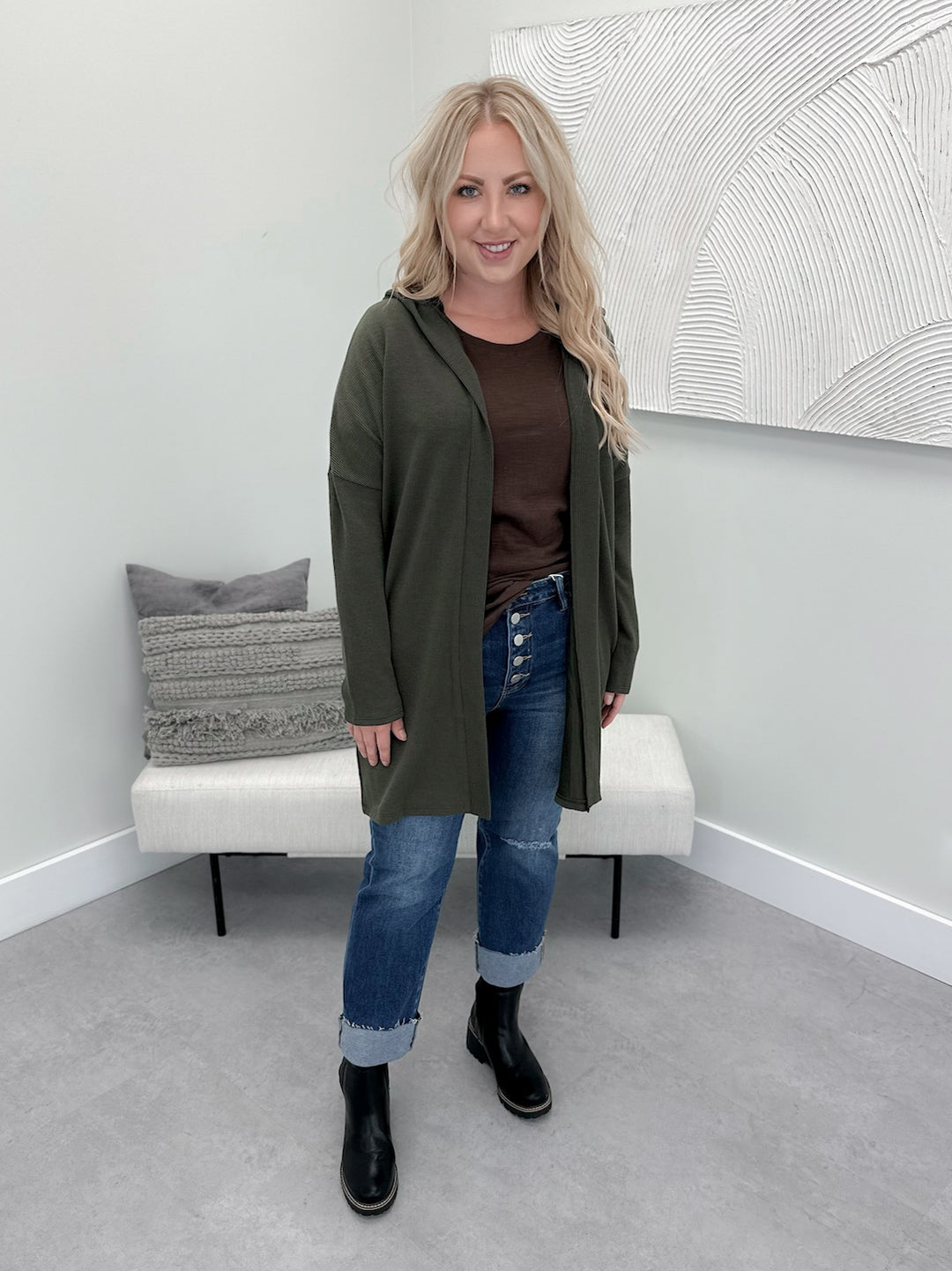 Doris Hooded Cardi in Olive