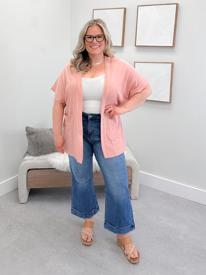 Lorainne Waffle Cardi in Pink