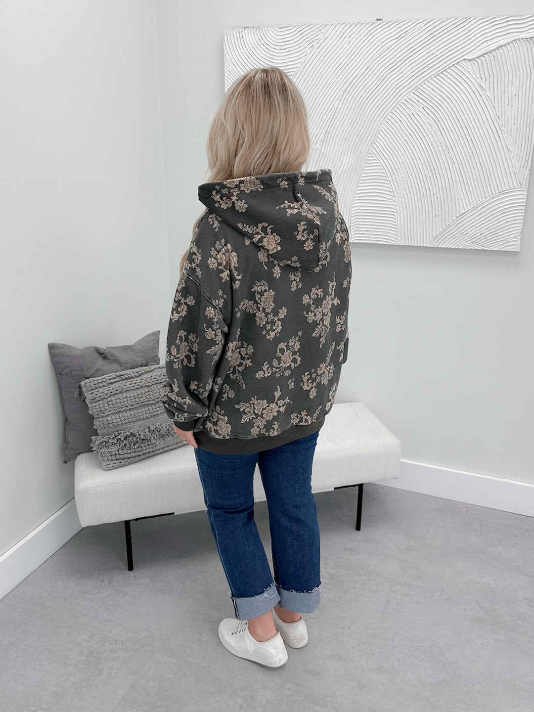 Lora Hoodie in Charcoal Floral