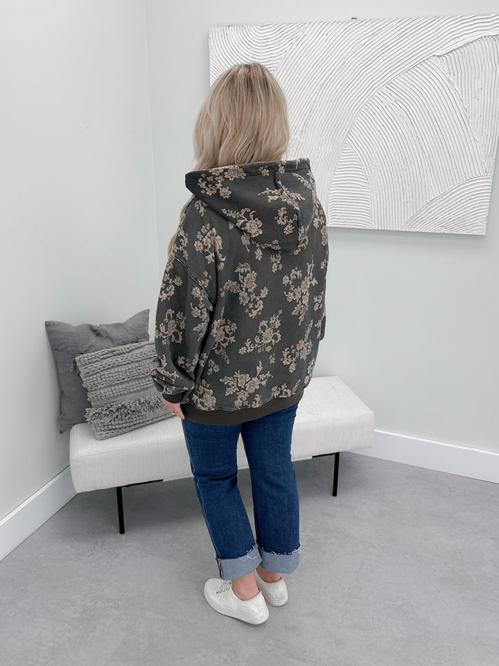 Lora Hoodie in Charcoal Floral