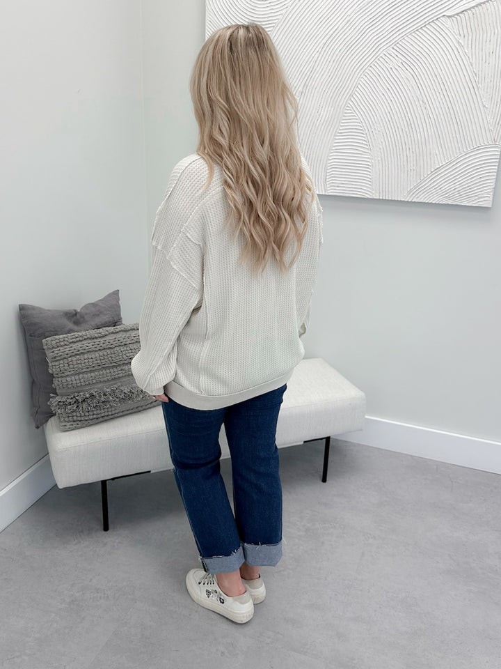 Cassie Waffle Top in Ecru
