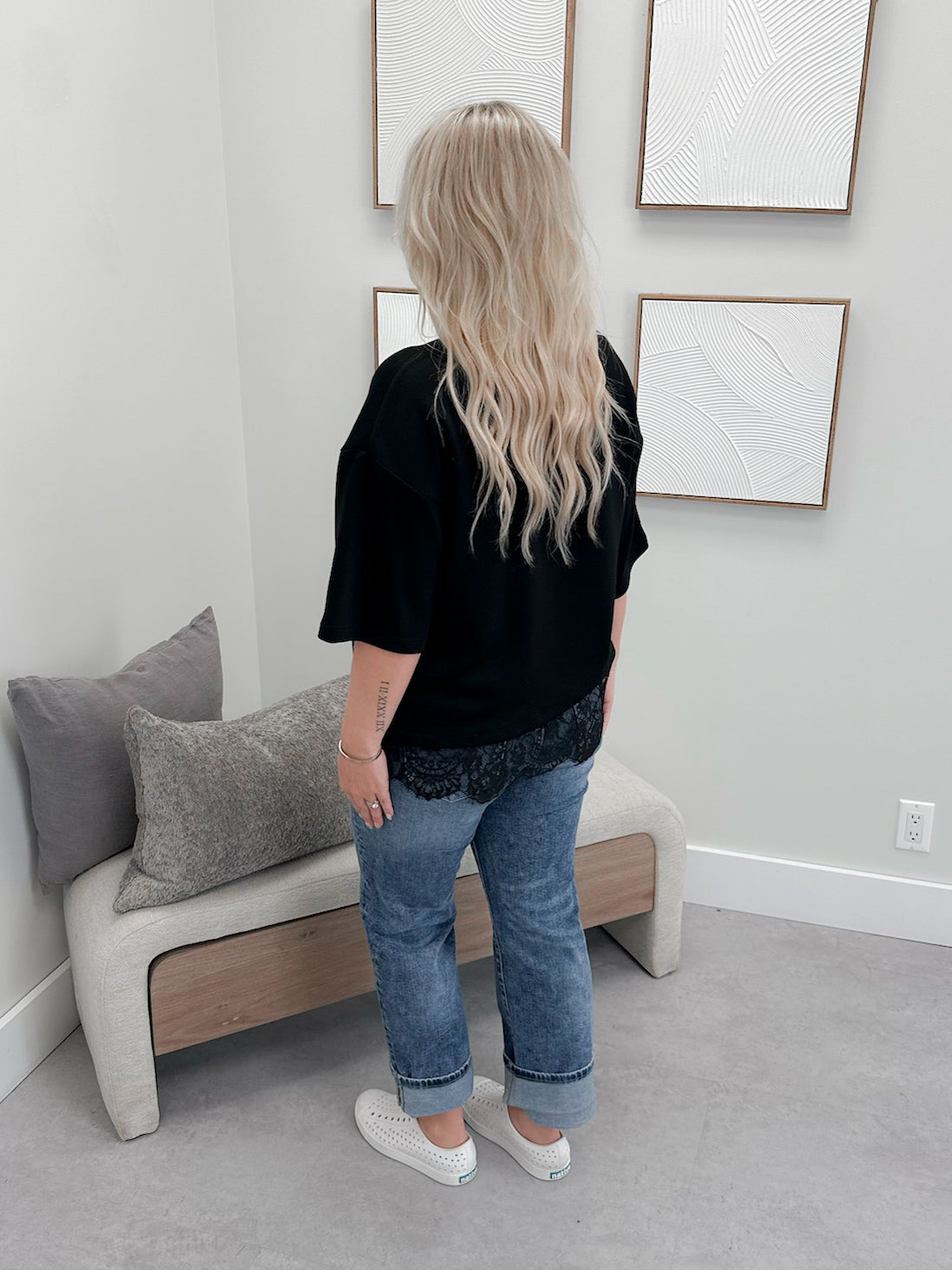 Usha Lace Bottom Tee in Black