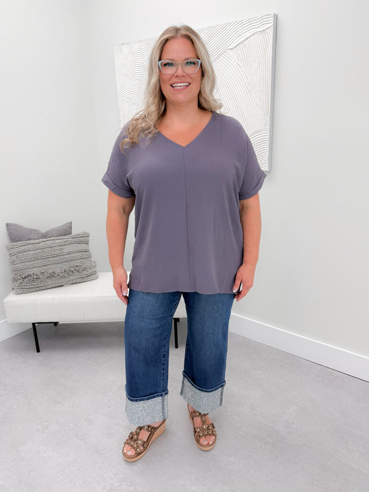 Curvy Tyra Blouse in Lilac Grey