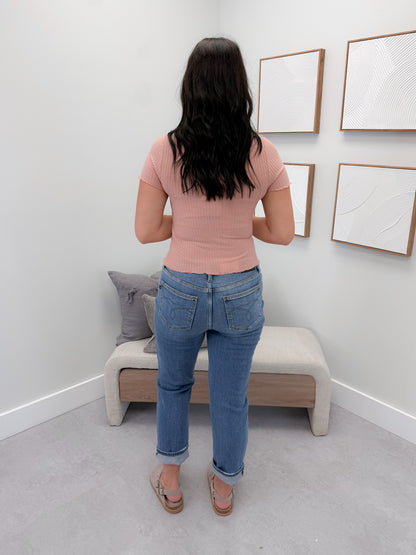 Viola Waffle Tee in Blush