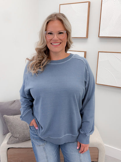 Keep It Simple Pullover in Blue