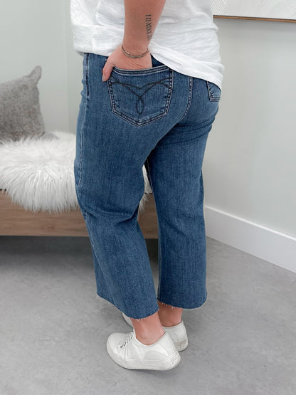High Rise Wide Leg Crops in Medium Wash by Judy Blue