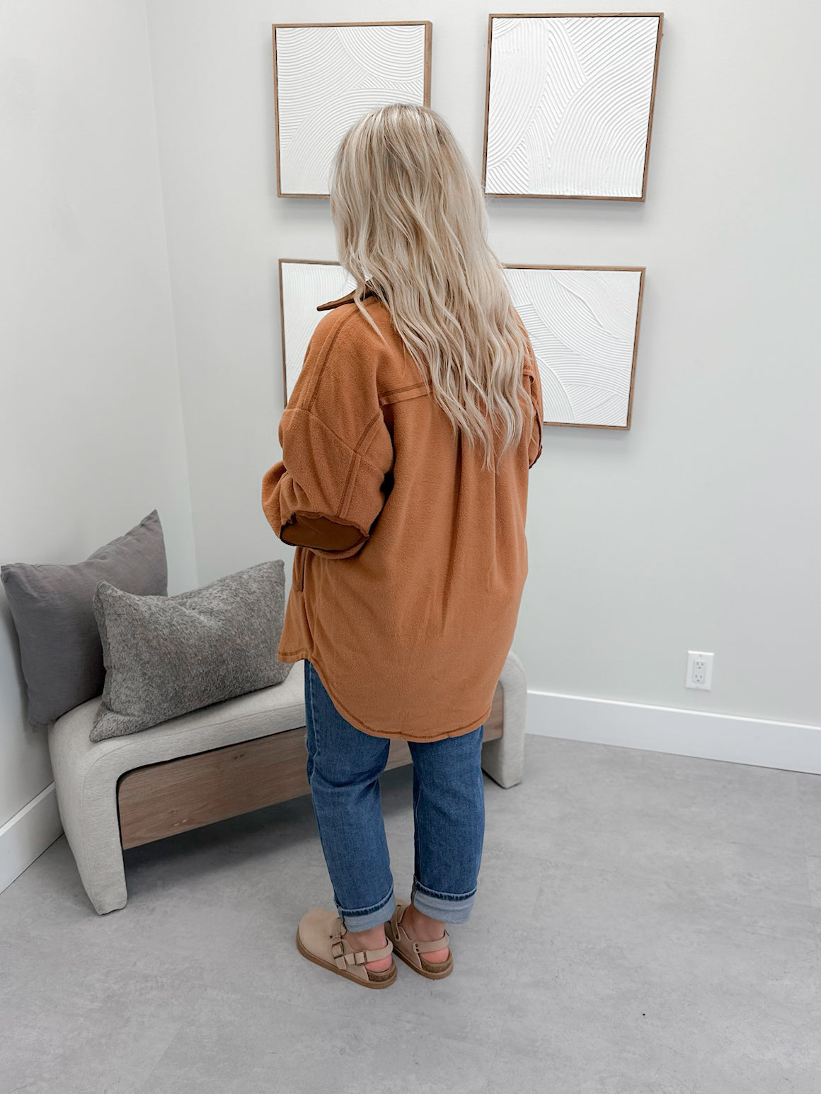 Skyler Fleece Shacket in Camel