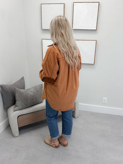 Skyler Fleece Shacket in Camel