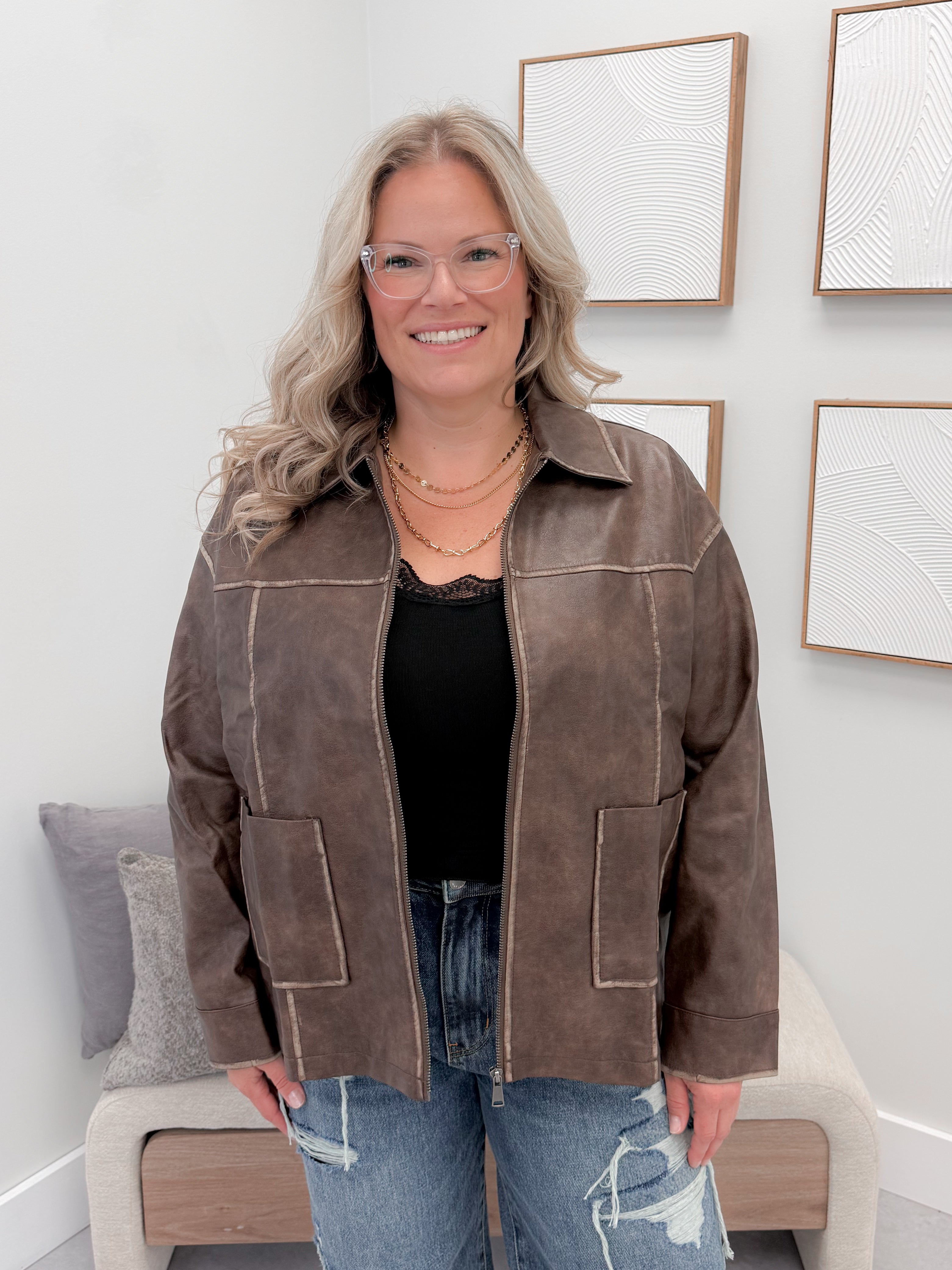 Roddy Vegan Leather Jacket in Brown