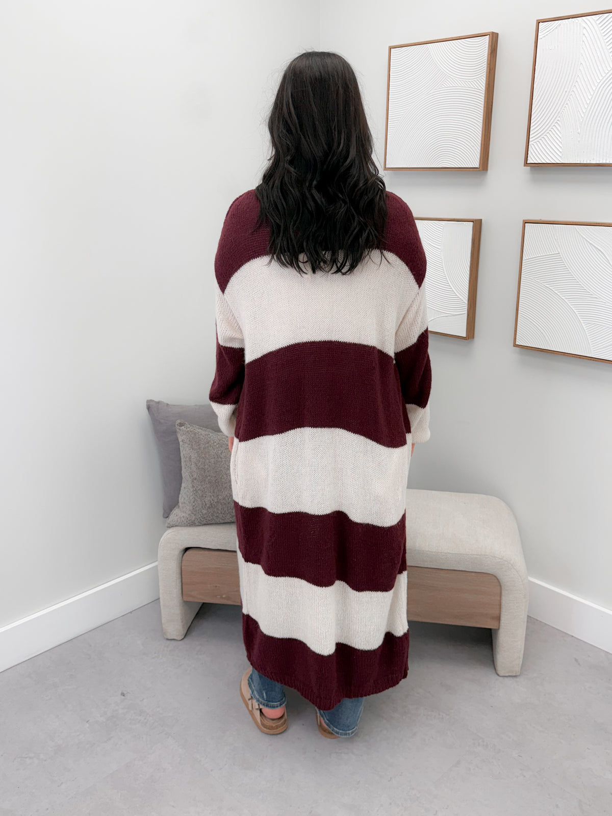 Koda Striped Long Cardi in Burgundy