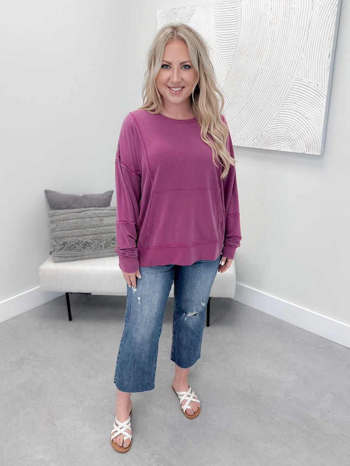 Mineral Washed Pullover Sweatshirt in Boysenberry by Grace & Lace