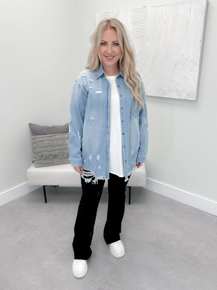 Traiter Denim Shacket in Medium Wash
