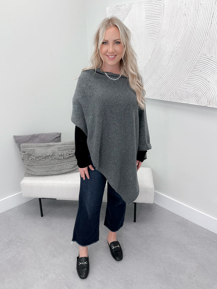 Linnea Asymmetrical Poncho Sweater in Charcoal