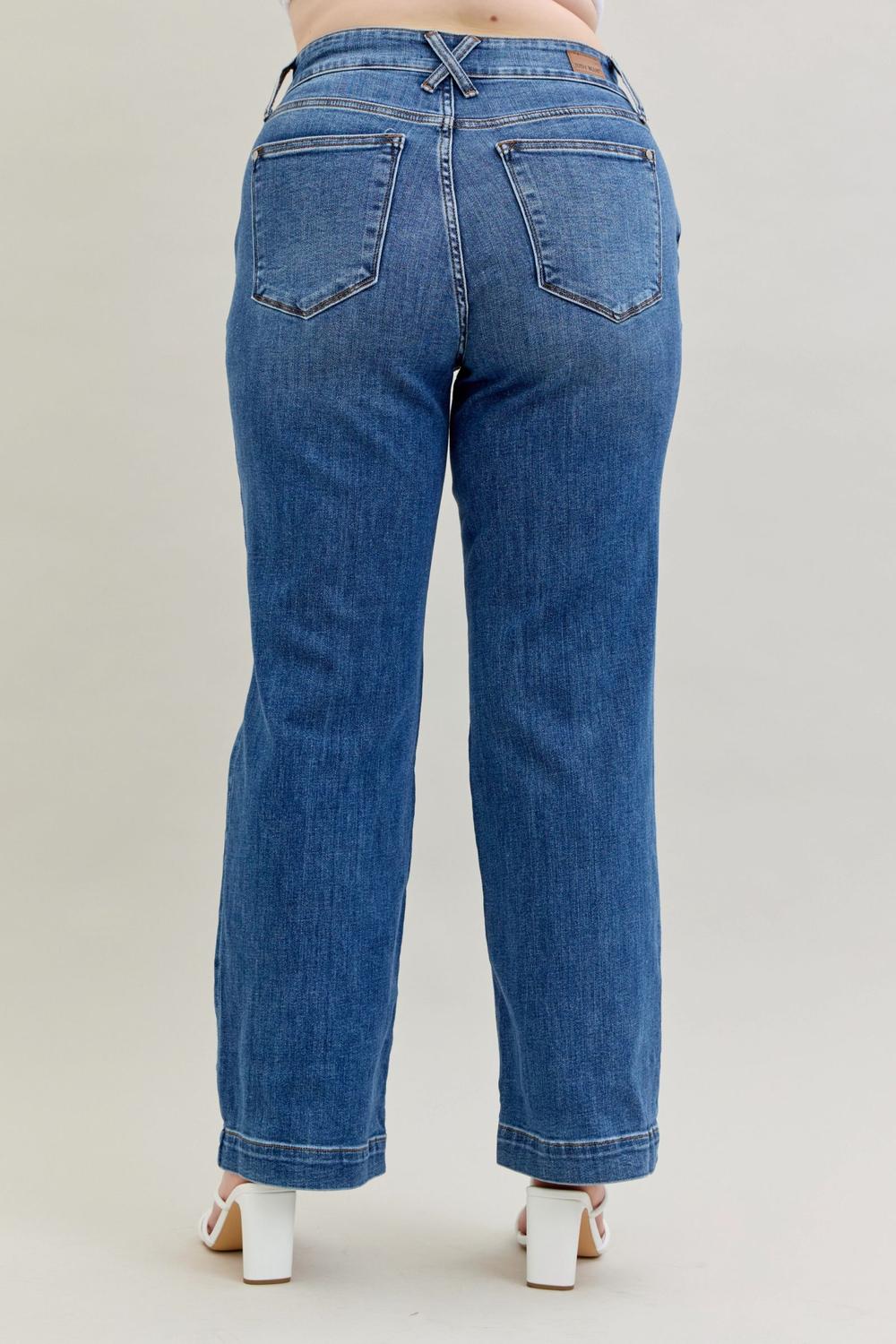 Fate Double Button Wide Leg Jeans by Judy Blue