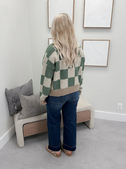 Winnie Cardigan in Checkered Green